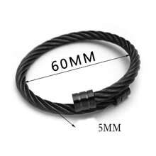 1 件男女通用不锈钢包线几何圆柱袖口手链，黑色 - 槍黑色 - 查看 3