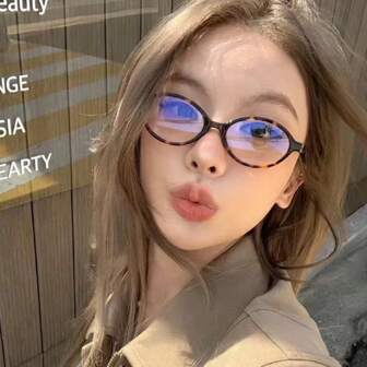 1 paire de lunettes à monture ovale avec verres plans de style intello, design coréen minimaliste rétro pour un port casual