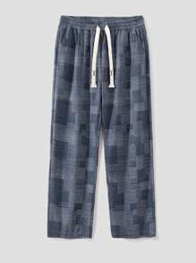 男款针织格纹直筒休闲裤