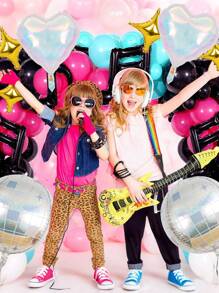 11pcs Music-Themed Party Foil Balloon Set, Including 22" Disco 4D Ball, 18" Colorful Heart Balloons, Musical Notes, 10" Multicolor Star Balloons, Suitable For Pop Music, Disco, Rock Music Birthday Party Decorations - Multicolor - View 4