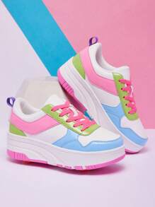 新款儿童闪亮时尚旱冰鞋，带可拆卸轮子，多功能舒适滑板鞋，适合户外运动 - 西瓜粉 - 查看 3