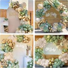 112pcs Elegant Balloon Arch Kit - Green, Sand, White & Golden With Golden Confetti For Weddings, Engagements, Anniversaries, Bridal Showers, Youngsters Showers & Birthdays