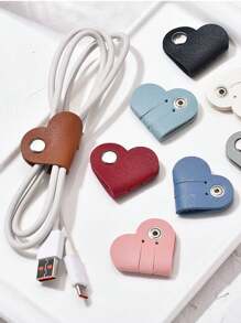 1/2/3/5/6/9/10pcs Charger, Headphone Cable Storage Buckle-Mixed Color Heart Shaped Cord Organizer, Earphones Headphones Cable Winder Organizer, PU Leather Cable Organizer, Gifts For Men Women Charger Case Office Must Haves Digital Bag - Multicolor - View 3