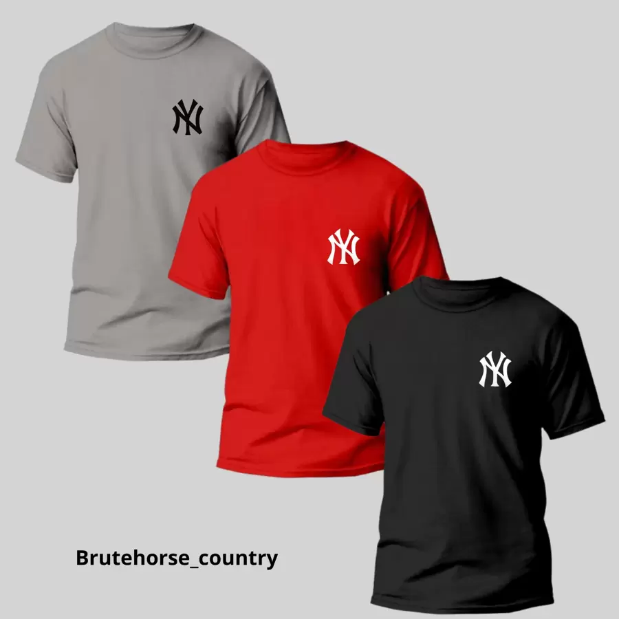 Kit 3 Printed Men's T-Shirts NY Shirt 100% Cotton Unisex - 紅色和黑色 - 查看 1