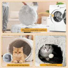 1 pièce Tunnel de lit en peluche pour chat pliable et transformable en forme de S/rond, avec coussin moelleux