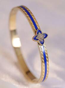 1 pieza Pulsera con trébol de cuatro hojas chapada en oro de 18K, accesorio de moda de alta gama para uso diario