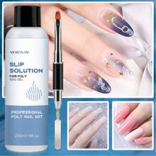 Morovan Slip Solution Poly Gel Big 8Oz 240ML Extension Nail Gel Slip Solution With Brush Anti-Stick Gel Liquid Solution Bottle Cap As A Cup Poly Gel Solution Liquid Easy DIY Gel Solution At Home - Xanh đậm - Xem 9