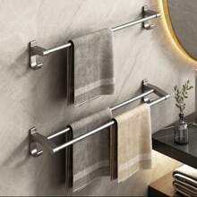 Handtuchhalter, nicht perforierter Badezimmer Wandmontage Aufbewahrungsregal, Badezimmer Handtuchhalter mit doppelter Stange, Badezimmer Aufbewahrungsregal