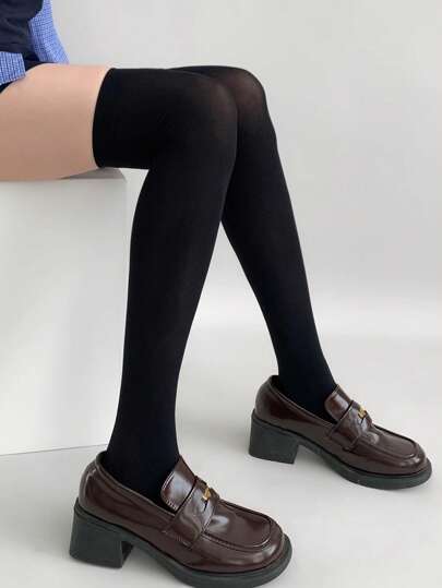 1-3双装女士纯色过膝袜，舒适休闲，简约时尚，适合日常穿着，温暖舒适