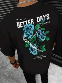Camiseta casual de manga corta con cuello redondo para hombre con estampado de letras y personajes de dibujos animados