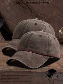 2pcs Unisex Solid Color Adjustable Washed Baseball Cap, Casual Outdoor Fashion - Brown+Brown - View 4