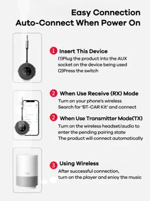 REMAX Wireless Receiver/Transmitter For Car(2-In-1);Noise Cancelling;3.5mm AUX;Wireless Car Adapter;Wireless Audio Receiver For Home Stereo/Wired Headphones;Hands-Free Call;Essential Car Stuff For Travel;Practical Car Accessories - Grey - View 8