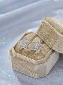 1pair Brilliant Crystal Star Earrings For Men Full Paved White Cubic Zirconia Simple Stylish Earring Versatile Fashion Jewelry