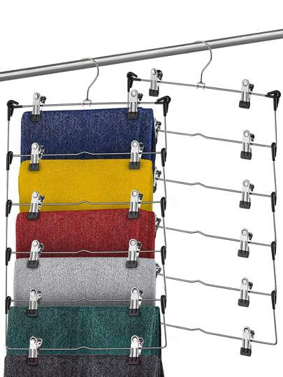 1pc 6-Tier Black Metal Skirt/Trouser Clip, Multi-Functional Storage Hanger