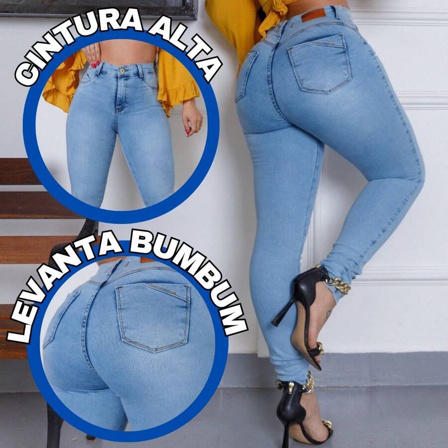 Calça Jeans Feminina Skinny com bolso Levanta Bumbum Tecido Premium  Basic
