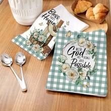 Toalla de cocina con estampado floral de cruz, paño de cocina, toalla de mano, toalla decorativa para fiestas, tela suave y absorbente para secar, decoración de cocina, decoración de mesa de comedor, artículos de cocina, decoración del hogar