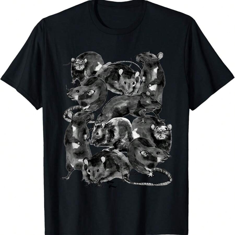 Camiseta de Rata Rey Espeluznante, Wicca, Bruja, Gótica, con Ratas Dibujadas para Amantes de los Roedores - Negro - Ver 1