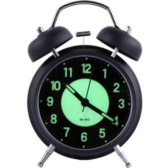 Reloj despertador luminoso de 4 pulgadas, campana dual silenciosa sin tictac, con luz de fondo fuerte, adecuado para mesita de noche, reloj de mesa decorativo vintage como regalo de cumpleaños, graduación, decoración de habitación, reloj digital para dormitorio, decoración de dormitorio, útiles escolares