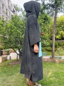 1pc Solid Color Super Absorbent Microfiber Bath Towel Cape, Quick Drying, Warm Hooded Beach Towel For Adults Men Women, Indoor Outdoor Use Summer Wedding Home Bathroom Decor Beach Wear Back To School