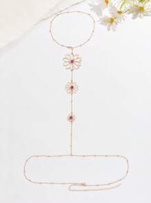 1 件装新款优雅夏季女士身体链项链露背十字花串珠镂空百搭腰链适合日常/派对配饰 - 彩色 - 查看 4