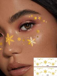 Gói 2 miếng dán hình xăm tạm thời trang trí mặt màu vàng kim loại, họa tiết bông tuyết màu vàng, hình xăm giả không thấm nước, kéo dài 2-5 ngày, che sẹo, có thể sử dụng trên cánh tay, cổ tay, vai, chân, eo, cổ, tay, ngực, đùi, ngón tay, mặt, thích hợp cho các bữa tiệc và lễ hội - Vàng - Xem 9