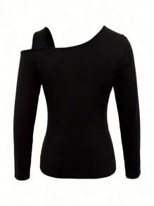Hollow Out Asymmetric T-Shirt, Fashionable Long Sleeve Top, Women Spring And Autumn