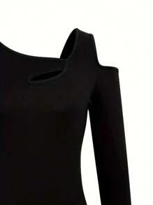 Hollow Out Asymmetric T-Shirt, Fashionable Long Sleeve Top, Women Spring And Autumn