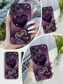 Funda de teléfono de TPU con diseño de corazón morado en forma de corazón para el Día de San Valentín (compatible con iPhone) - Cubierta protectora resistente a los arañazos con un elegante patrón en forma de corazón