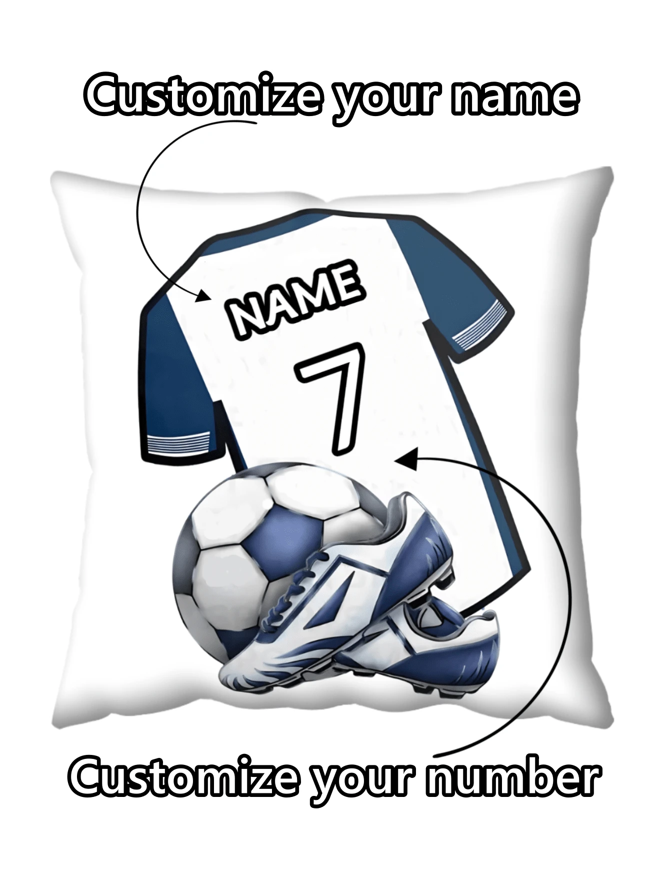 1pc Customized Soccer T-Shirt With Name & Number, Football Player Children Gift, Includes Customized Name & Number Pillow Cover - Multicolor - View 1