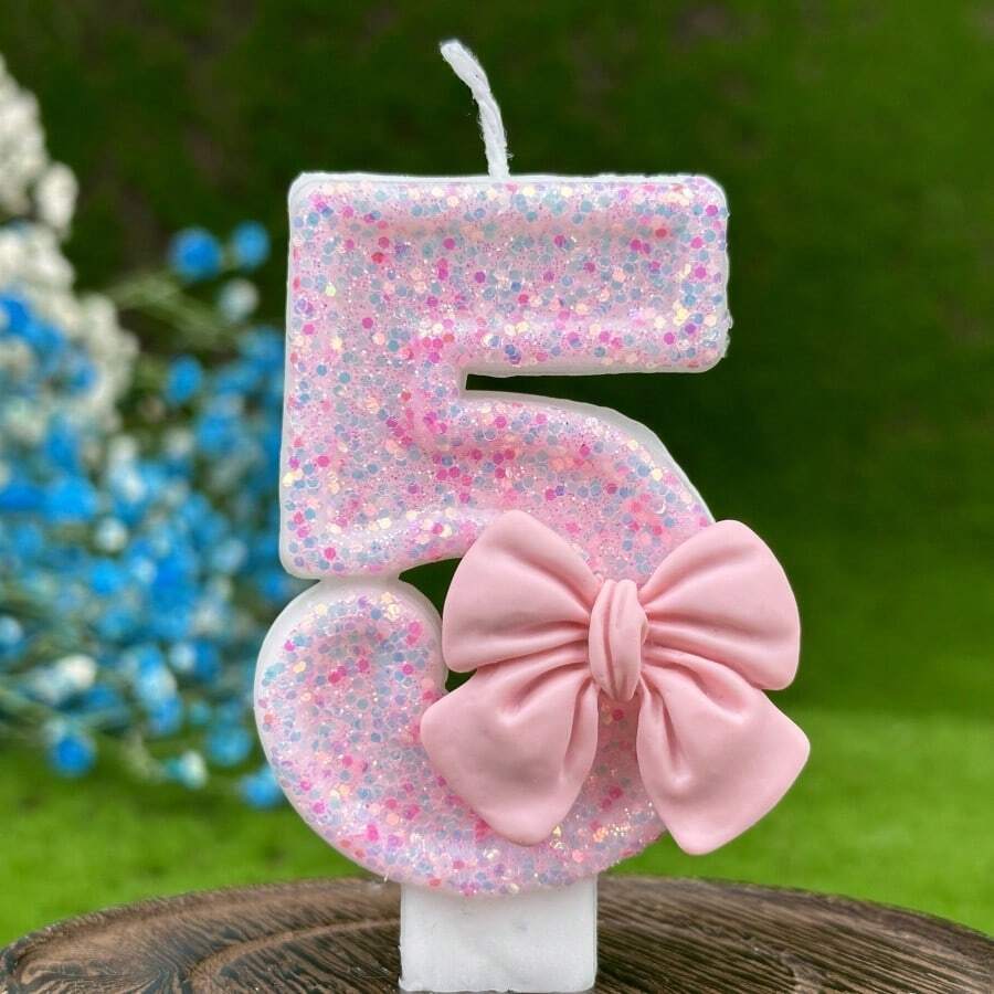 彩色蝴蝶结数字生日蜡烛，创意0-9派对蜡烛装饰，适合儿童生日、婚礼、节日蛋糕装饰、浪漫氛围、拍照道具 - 冬寒粉紅蝴蝶結 - 查看 1