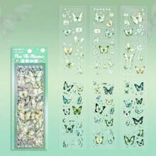 1 Card 6 Butterfly Stickers Crystal Flash Butterfly Laser Waterproof Pet Notebook Bag Diy Gooka Notebook Material Paper Suitable For Hand-Collage Notebook Decoration Family Small Items Decoration For Children Students Classmates Friends Gifts,School Supplies,Back To School