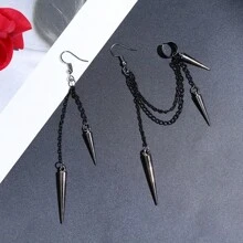 1 Pair Retro Gothic Style Long & Short Rivet Fringe Earrings, Suitable For Women Everyday Wear