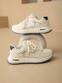 女式圆头系带厚底学生风格增高休闲舒适厚底运动鞋