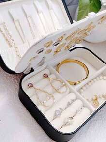1pc Fashion Creative Unisex Couple Jewelry Box, 3-Layer PU Leather Storage Case For Engagement Gift, Jewelry Organizer Box For Pearls & Small Items, Suitable For Outdoor Travel, Home, Office, School