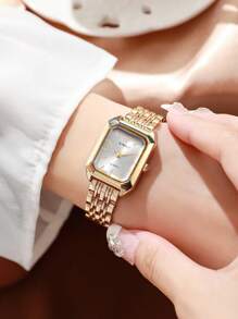 1 pièce Montre-bracelet élégante pour femmes en acier inoxydable, cadran carré, montre à quartz de luxe classique, (sans boîte de montre)