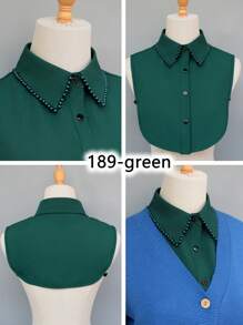 1 pezzo Maglia da donna con colletto a fiori decorati con perline, orlo a volant a quadri, adatta come strato base sotto maglioni e Maglietta, per primavera, estate, autunno e inverno - Multicolore - Visualizzare 5