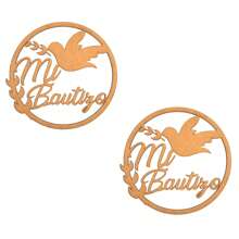 Letrero Mi Bautizo Circulo 50cm Mdf Decoracion Fiesta - natural - Ver 3