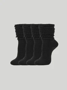 4 Pares de Meias Japonesas de Pilha Folgada, Meias Cano Médio de Cor Sólida - Multicolorido - Visão 2