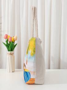 New Fashion Printed Shoulder Bag, Simple Student Essential Shopping Tote Bag, Suitable For Vacation, Holiday Gift