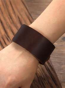 Gothic Punk Retro Distressed Brown Glossy Adjustable Leather Bracelet - Brown - View 3