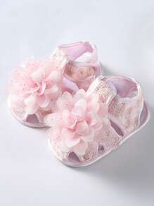 1 Pair Newborn Baby Girls Soft Comfortable Crib Shoes, Sweet And Cute Princess Design, Suitable For Daily Wear, Spring/Summer