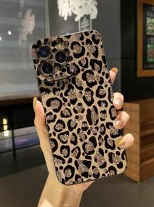 1 pieza Funda de teléfono con estampado de leopardo y función antideslizante, compatible con Apple, Galaxy, Infinix, Redmi, OPPO, VIVO, Realme, resistente al agua, a los golpes y a los arañazos