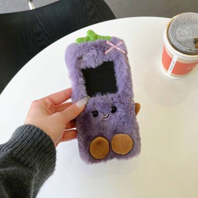 Autumn/Winter Purple Plush Eggplant Foldable Phone Case With Chain, Suitable For Samsung Galaxy Z Flip3 5G/Galaxy Z Flip 4 5G/Galaxy Z Flip 5 5G/Galaxy Z Flip 6 5G/Galaxy Z Flip 7 5G, Warm And Comfortable For Women