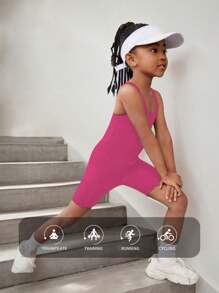 1pc Girls Magenta Yoga Exercise Gymnastics Sports Unitard Shorts, Elastic Tight Comfortable Leggings