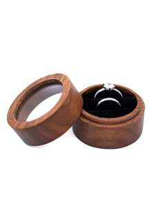 Custom Wooden Wedding Engagement Ring Box - Single Slot / Double Slot Engraved Wooden Ring Case Box - Clear Acrylic-Lid Wood Ring Box, Circular Ring Bearer Box, Anniversary Gift, Ring Box For Wedding Ceremony, Anniversary Gift, Stylish, High-Quality, Vintage, Custom, Personalized, Unique Ideal Gifts For Him - Multicolor - View 18