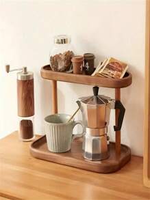 1 szt. 2-poziomowa wolnostojąca drewniana półka - wielofunkcyjny regał do przechowywania na biurku, odpowiedni do wystroju wnętrz, biżuterii, kosmetyków i artykułów piśmiennych - bez metalowej rury, półki pionowe