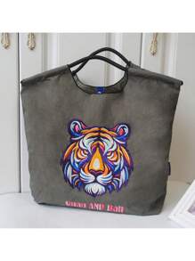 New Stylish Japanese Minimalist Embroidered Nylon Shopping Tote Bag, Fashionable Handbag