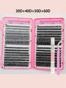 640/590/800 pièces Kit d'extensions de cils, colle double tête et scellant, pinces confortables, set de cils D Curl 8-16mm - sans parfum, kit de cils pour fêtes et maquillage de Noël