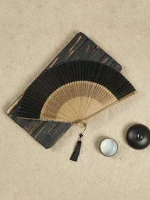 1pc Foldable Fan Hand Held Fan With Tassel For Outdoor Travel Dancing Performance Cheongsam Dressing Accessories Photo-Taking Props