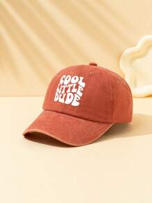 1pc Children's Letter Printed Washed Sun Ion Adjustable Vintage Casual Baseball Cap, Suitable For Daily Use - Orange - View 2